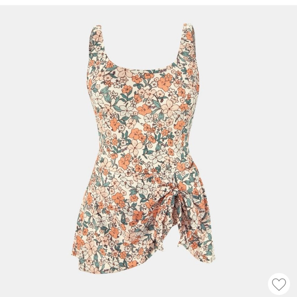 Cupshe NWT Floral Scoop Neck Tie Knot One Piece Swimsuit Orange Green Accents - Picture 6 of 7